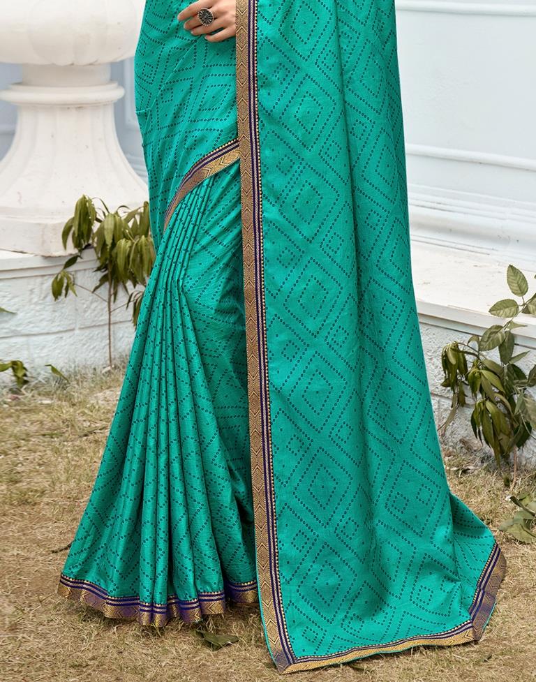 Turquoise Green Bandhani Silk Saree | Sudathi