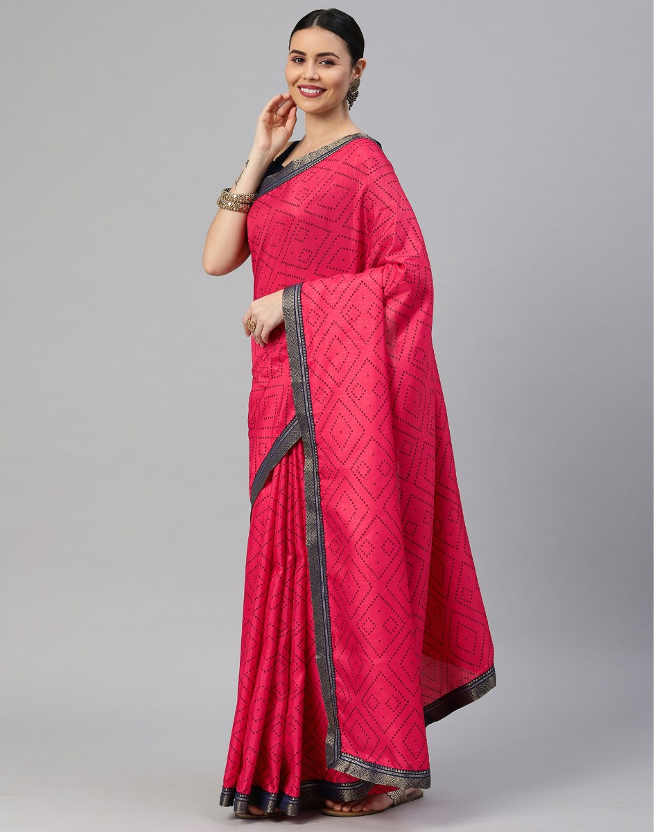 Hot Pink Bandhani Silk Saree | Sudathi