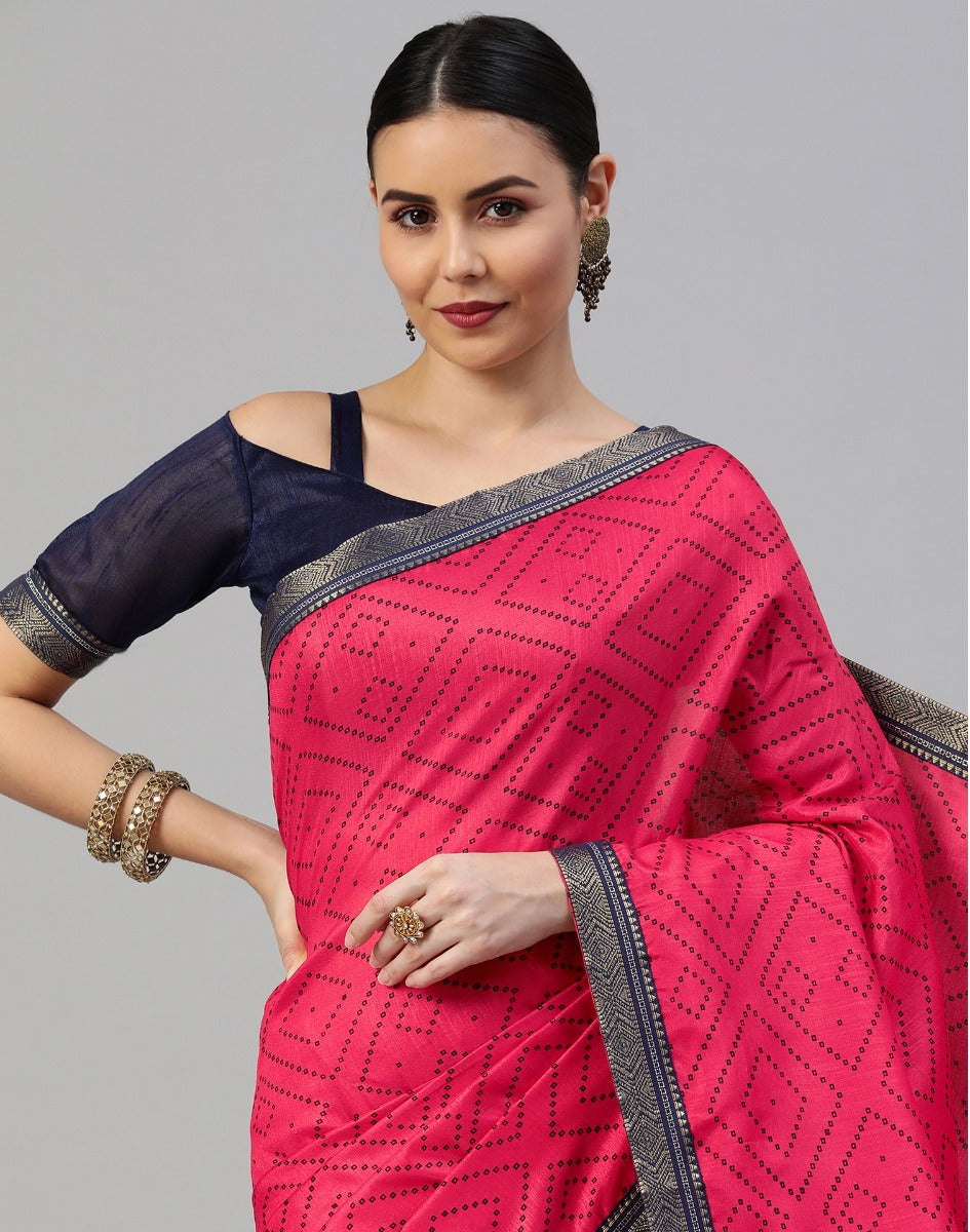 Hot Pink Bandhani Silk Saree | Sudathi
