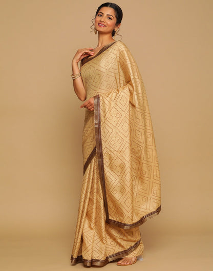 Beige Bandhani Silk Saree | Sudathi