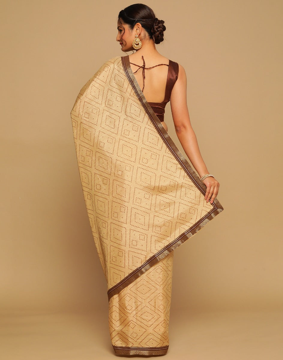 Beige Bandhani Silk Saree | Sudathi