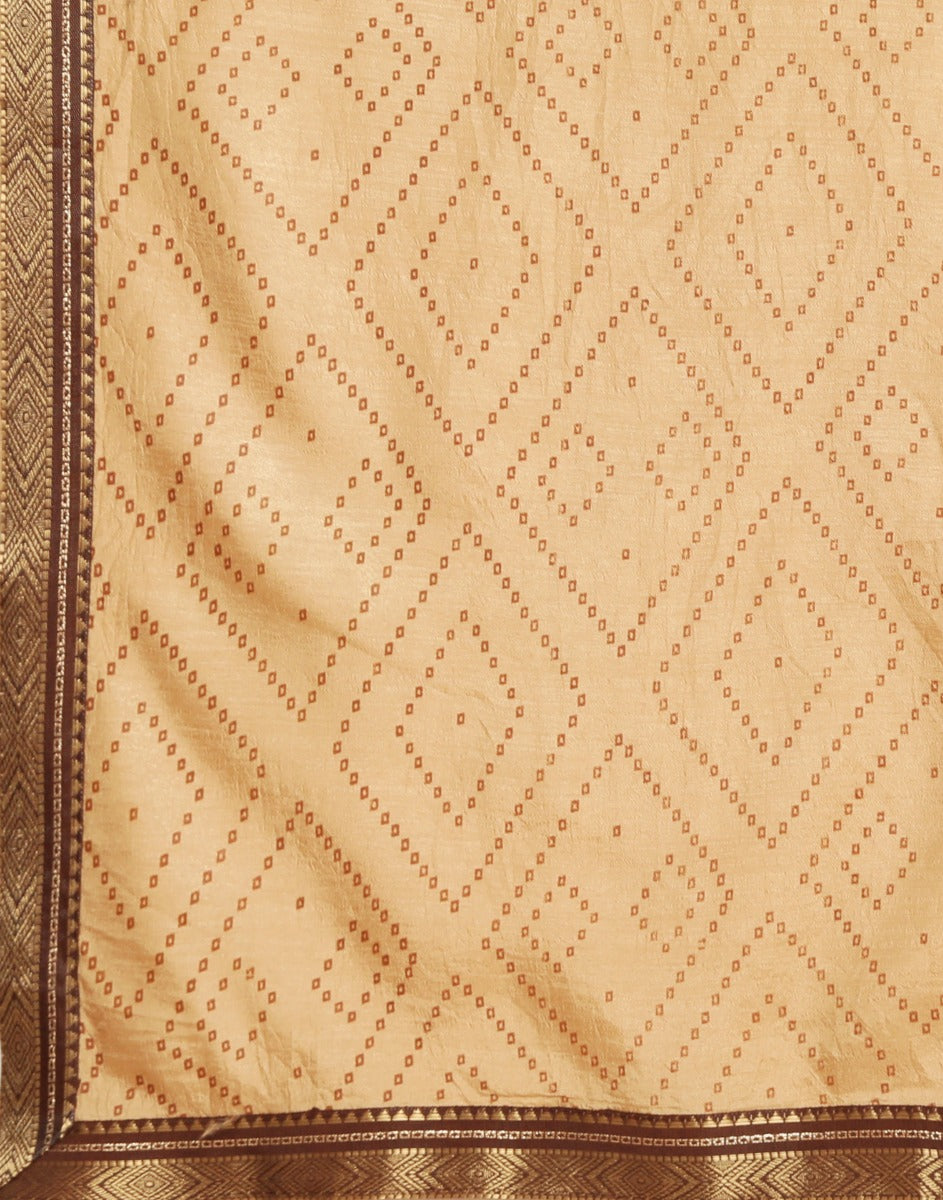 Beige Bandhani Silk Saree | Sudathi