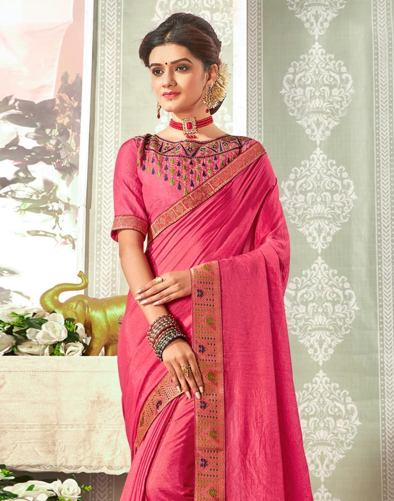 Punch Pink Weaving Silk Saree