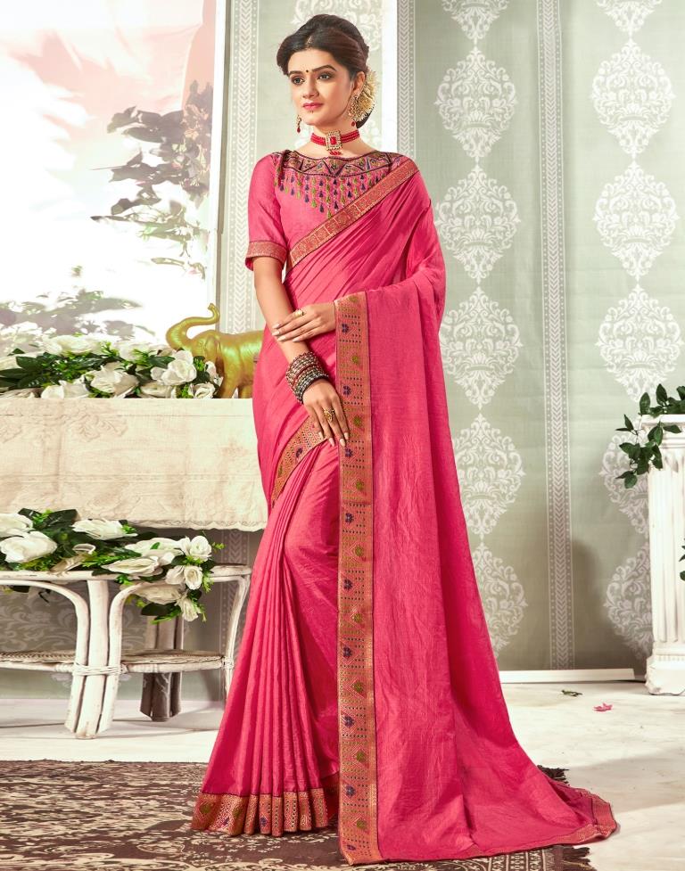 Punch Pink Weaving Silk Saree