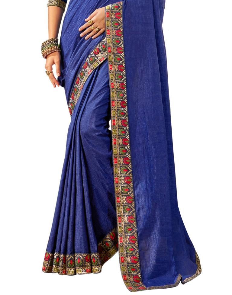 Blue Plain Silk Saree