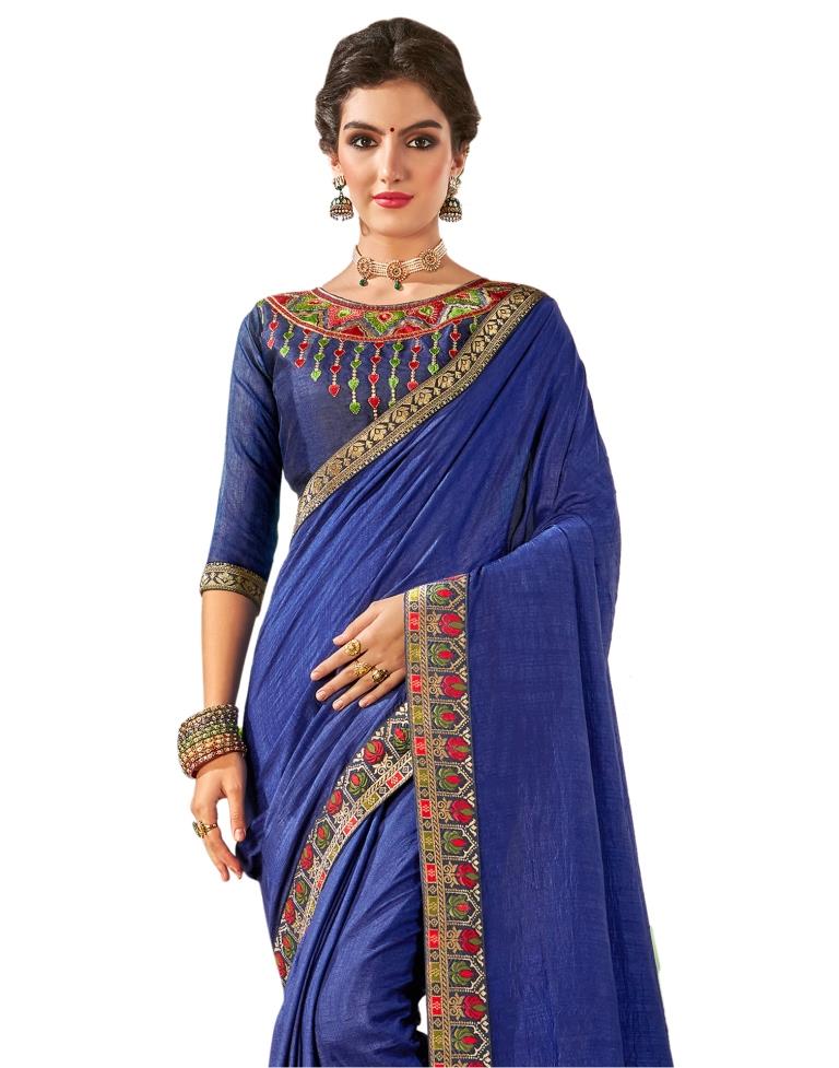 Blue Plain Silk Saree