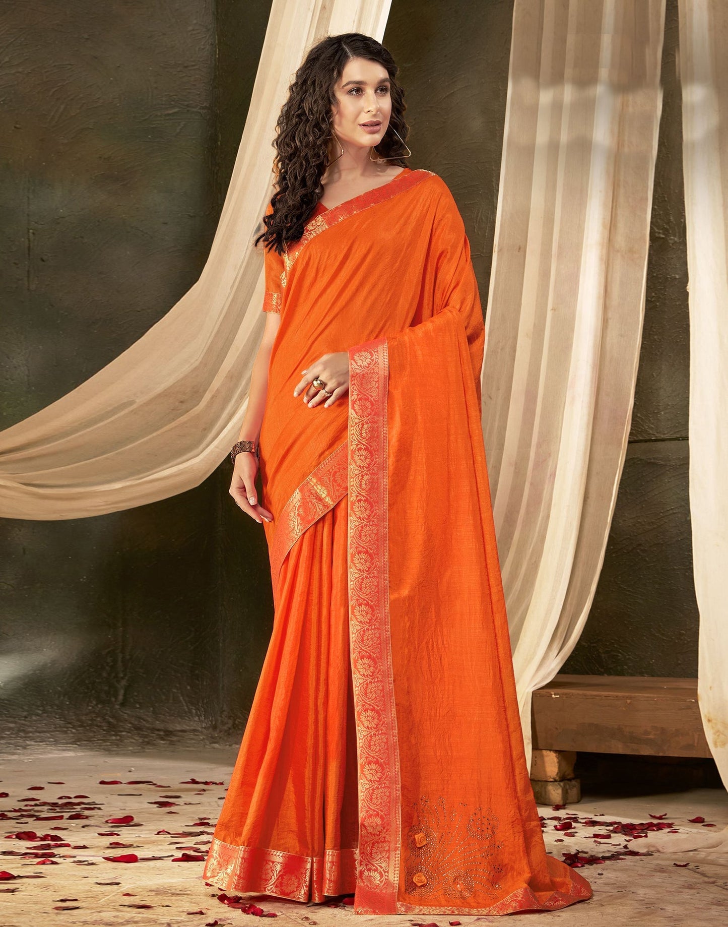 Orange Silk Saree | Leemboodi