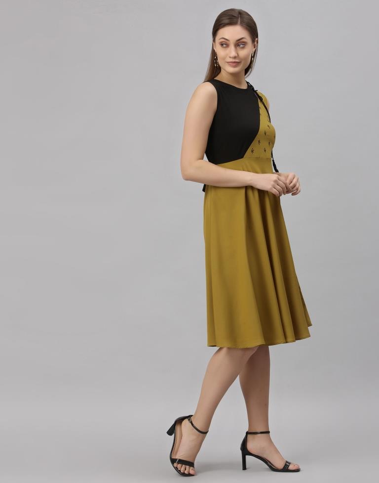 Mustared Coloured Crepe Printed Dress | Sudathi
