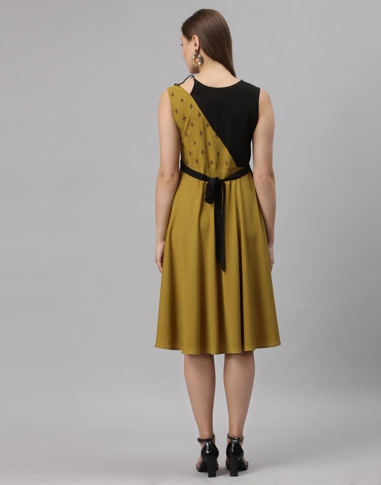 Mustared Coloured Crepe Printed Dress | Sudathi