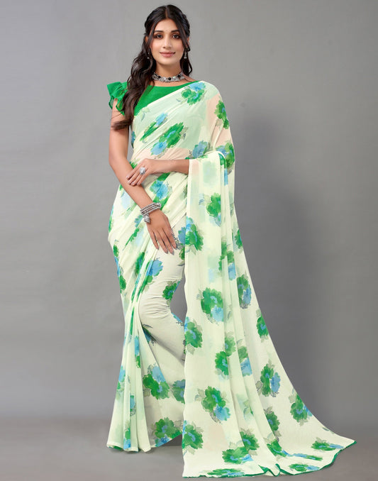 Light Green And Multicolored Georgette Saree | Leemboodi