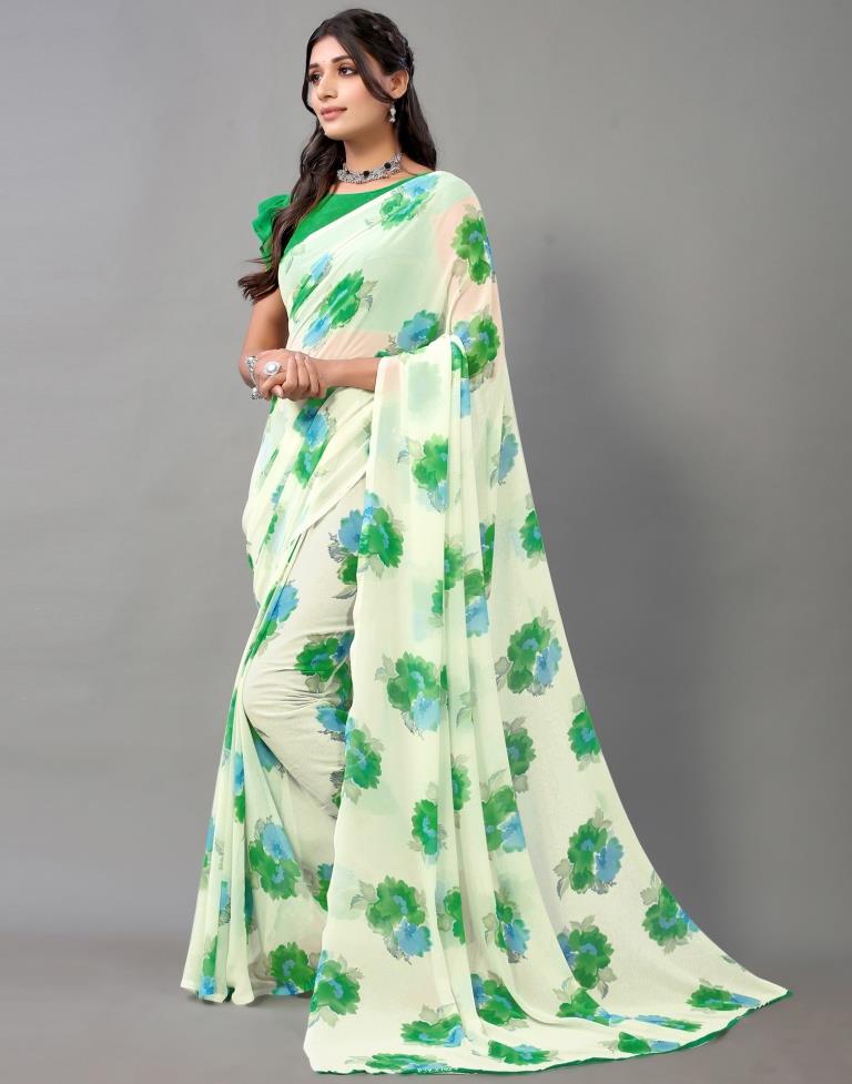 Light Green And Multicolored Georgette Saree | Leemboodi