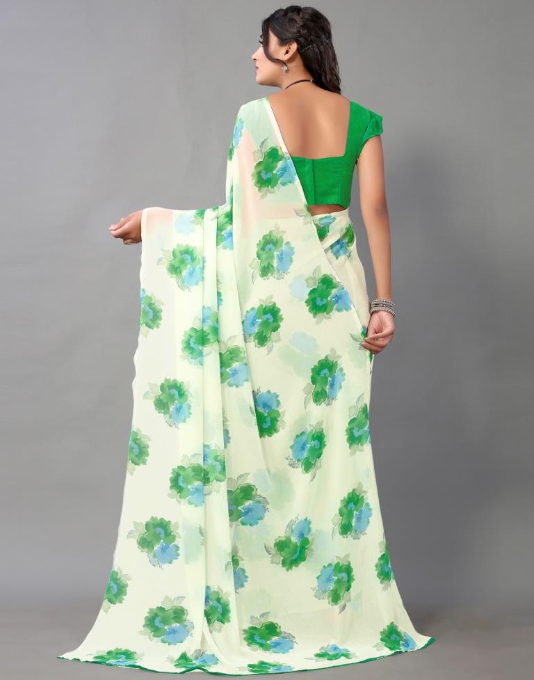 Light Green And Multicolored Georgette Saree | Leemboodi