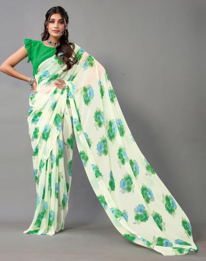 Light Green And Multicolored Georgette Saree | Leemboodi