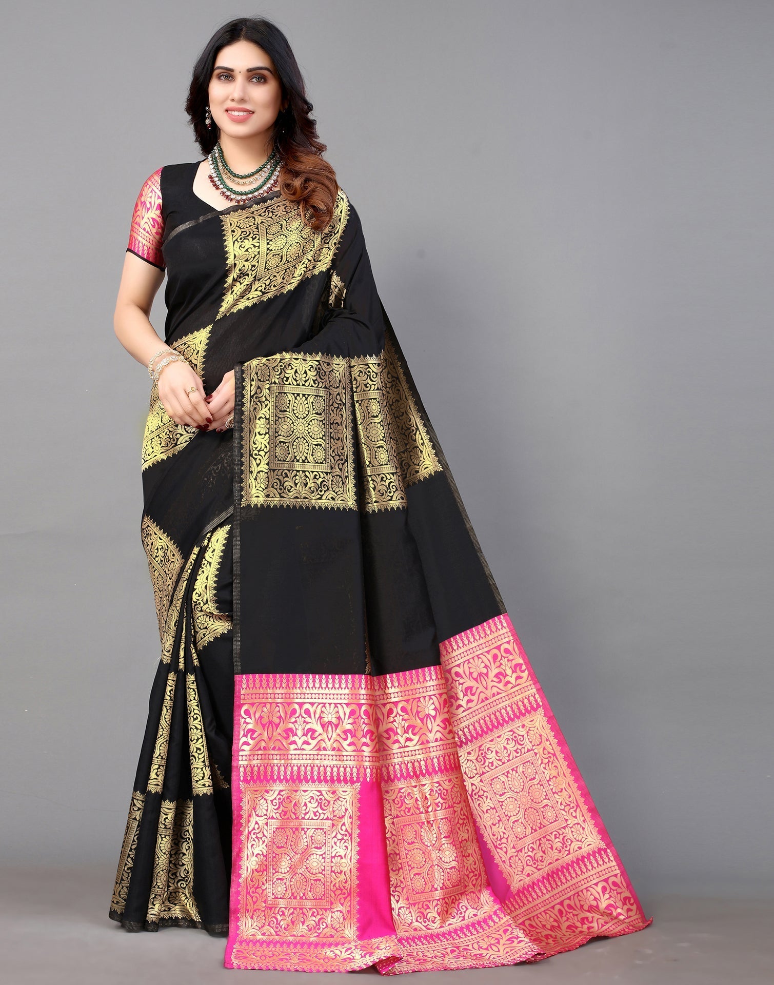 Black And Golden Banarasi Silk Saree | Sudathi