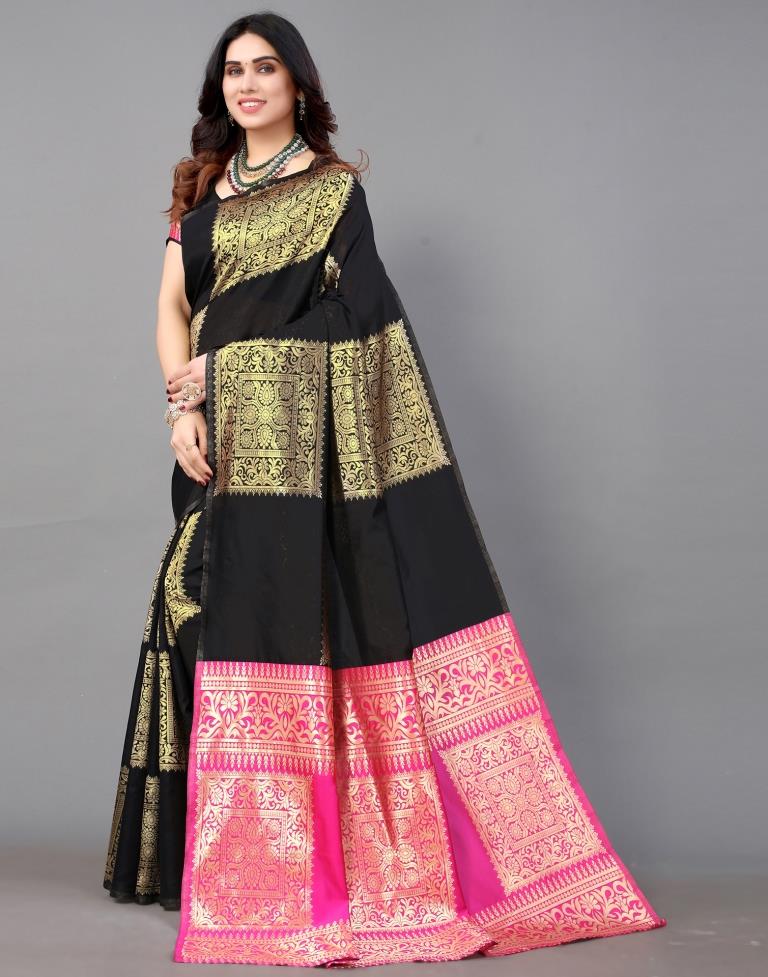 Black And Golden Banarasi Silk Saree | Sudathi