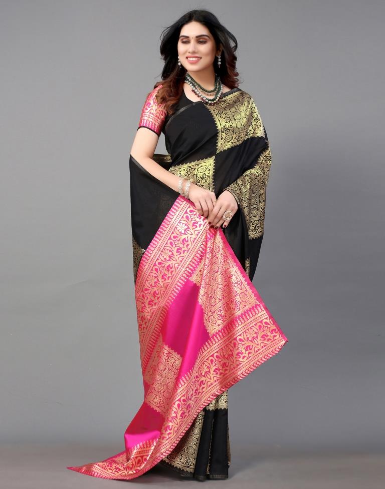 Black And Golden Banarasi Silk Saree | Sudathi