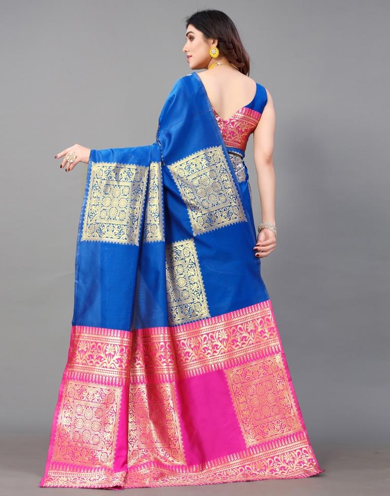 Blue And Golden Banarasi Silk Saree | Leemboodi