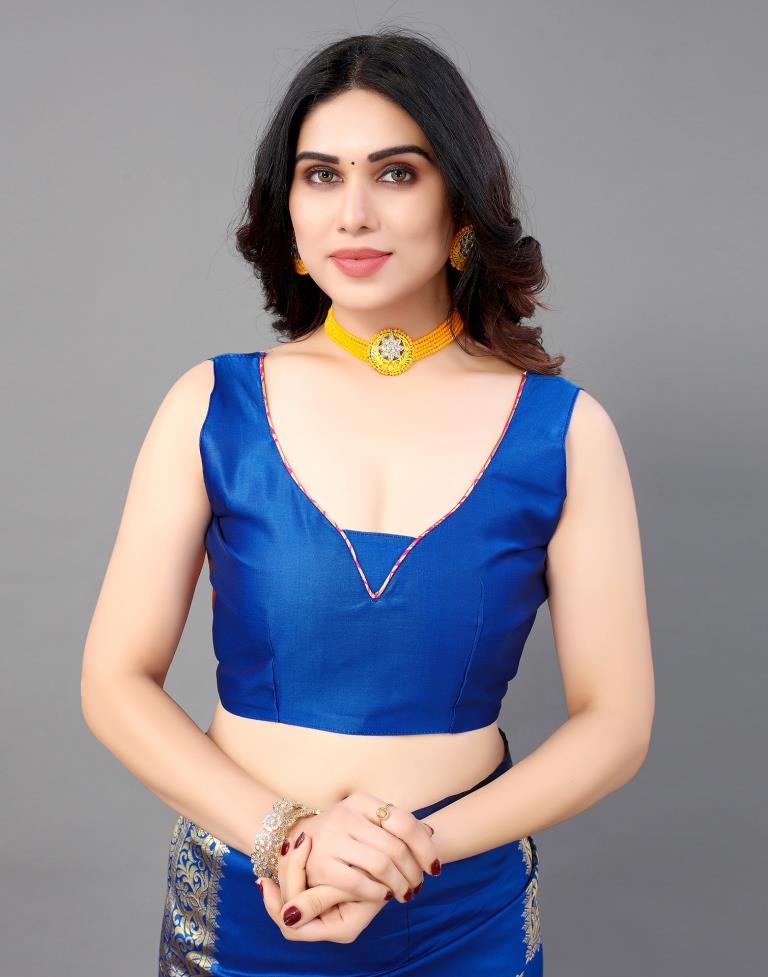 Blue And Golden Banarasi Silk Saree | Leemboodi