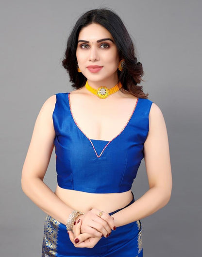 Blue And Golden Banarasi Silk Saree | Leemboodi