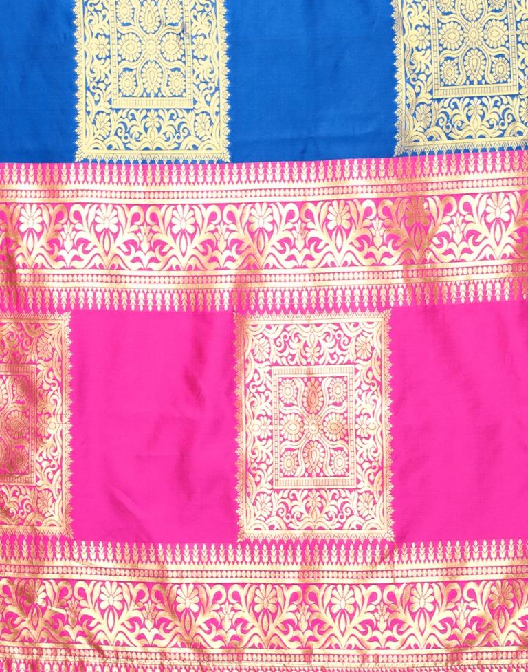 Blue And Golden Banarasi Silk Saree | Leemboodi
