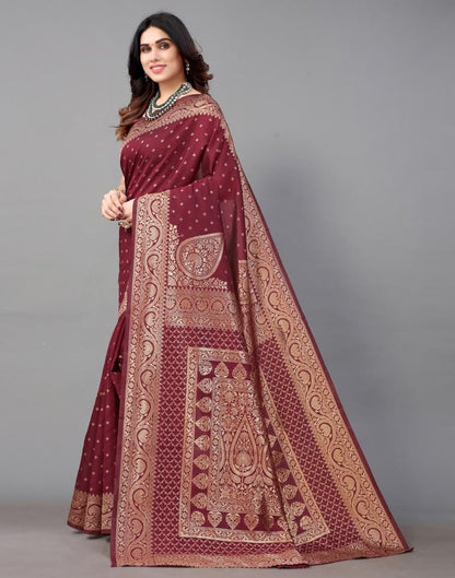 Maroon And Golden Banarasi Silk Saree | Sudathi