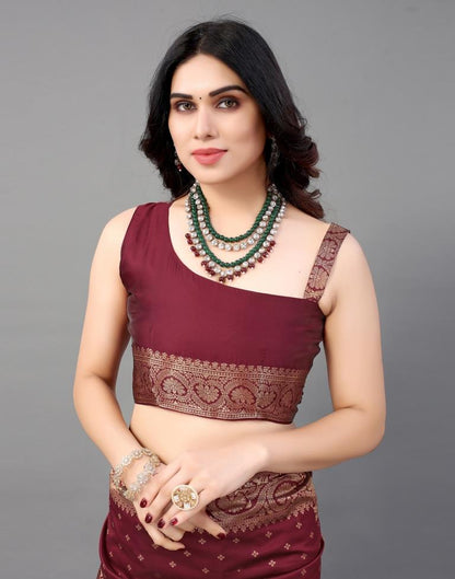 Maroon And Golden Banarasi Silk Saree | Sudathi