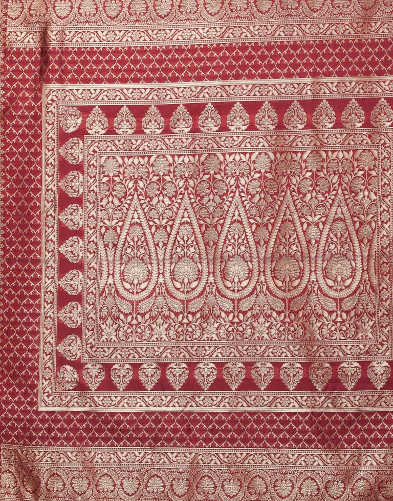 Maroon And Golden Banarasi Silk Saree | Sudathi
