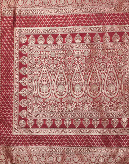 Maroon And Golden Banarasi Silk Saree | Sudathi
