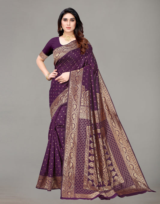 Wine And Golden Banarasi Silk Saree | Sudathi