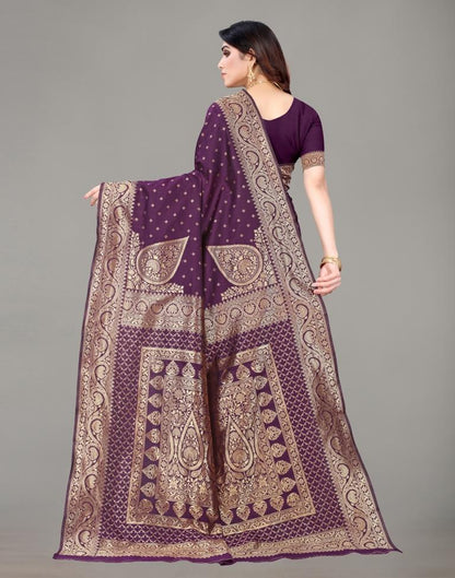 Wine And Golden Banarasi Silk Saree | Sudathi