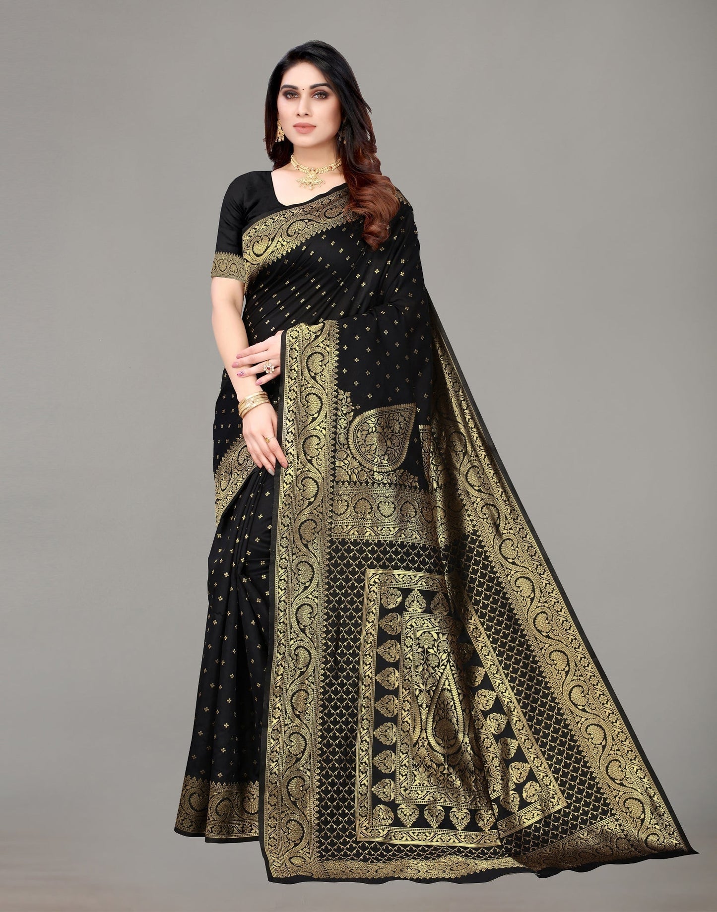 Black And Golden Banarasi Silk Saree | Sudathi