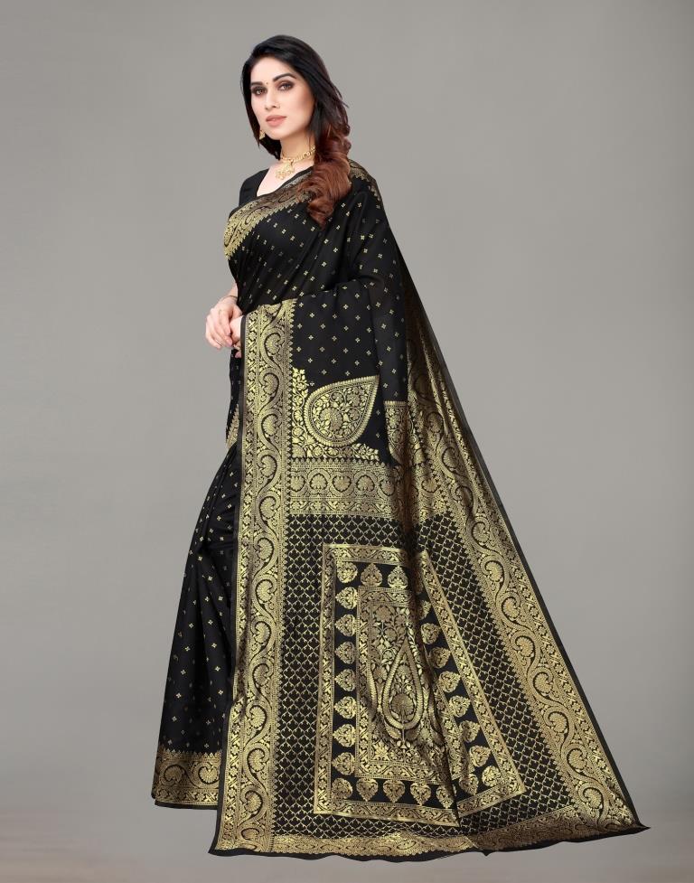 Black And Golden Banarasi Silk Saree | Sudathi