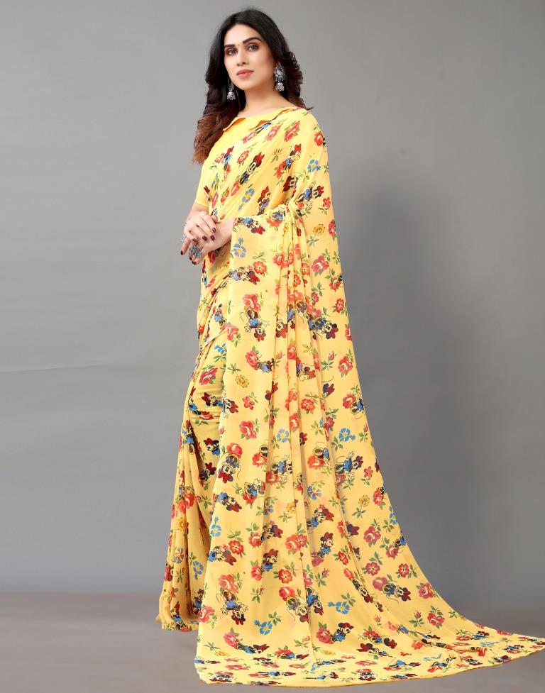 Light Orange And Multicolored Georgette Saree | Leemboodi