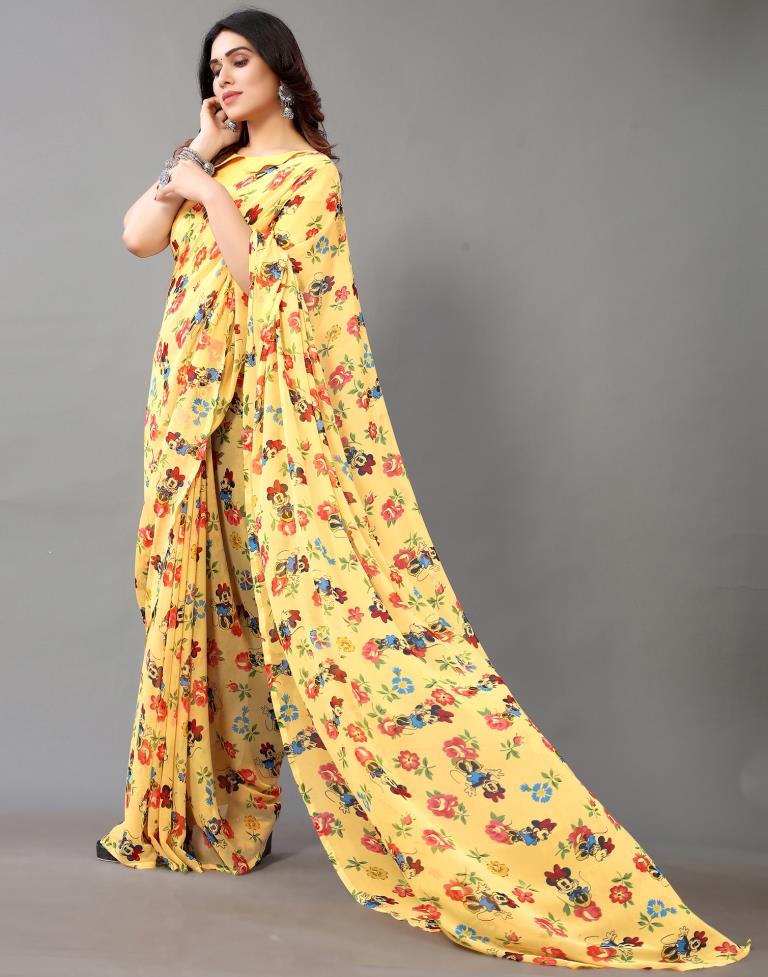 Light Orange And Multicolored Georgette Saree | Leemboodi