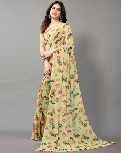 Khakhi Brown And Multicolored Georgette Saree | Leemboodi