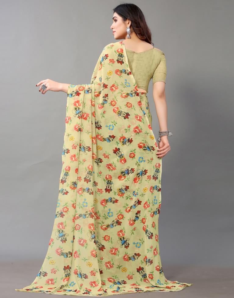 Khakhi Brown And Multicolored Georgette Saree | Leemboodi
