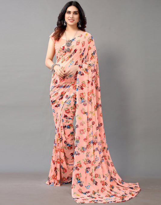 Light Pink And Multicolored Georgette Saree | Leemboodi
