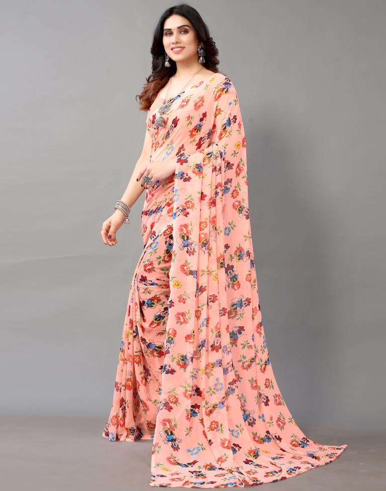 Light Pink And Multicolored Georgette Saree | Leemboodi