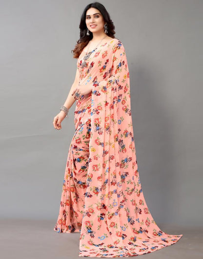 Light Pink And Multicolored Georgette Saree | Leemboodi
