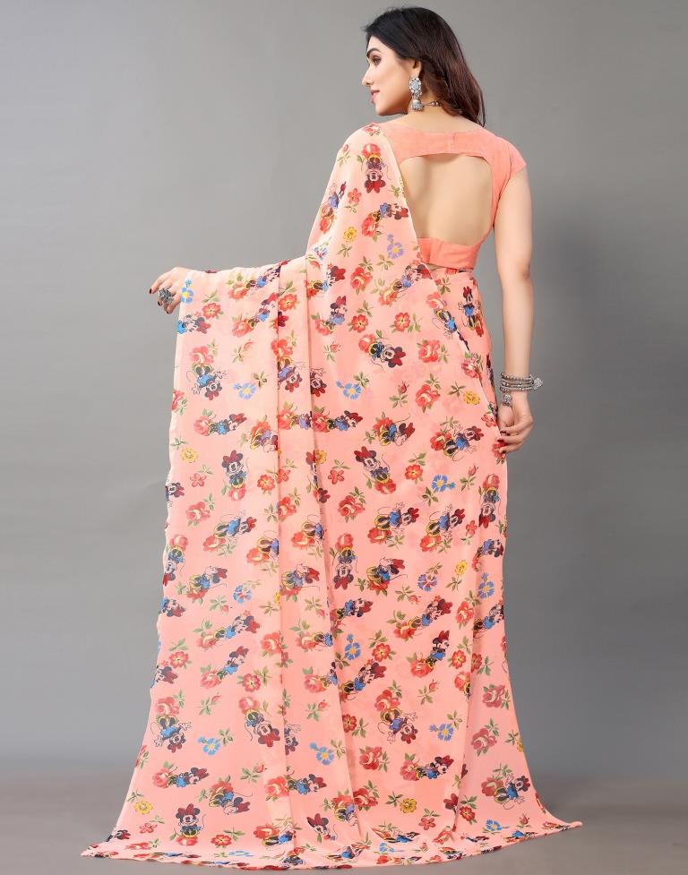 Light Pink And Multicolored Georgette Saree | Leemboodi