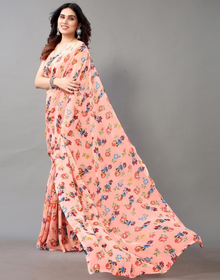 Light Pink And Multicolored Georgette Saree | Leemboodi