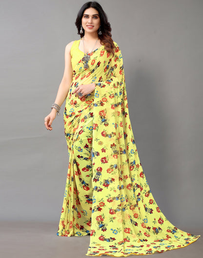 Light Yellow And Multicolored Georgette Saree | Leemboodi