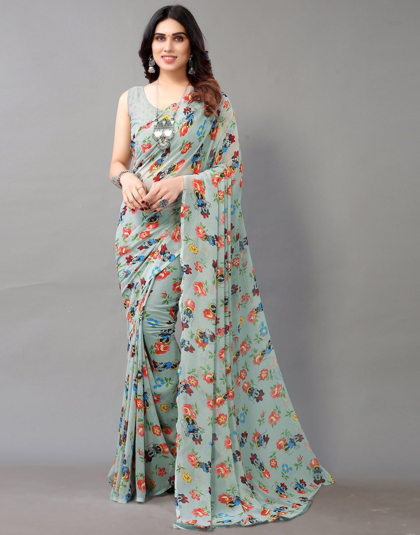 Grey And Multicolored Georgette Saree | Leemboodi