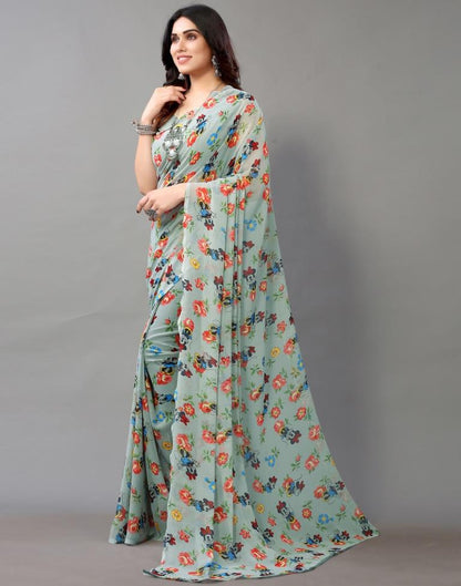 Grey And Multicolored Georgette Saree | Leemboodi