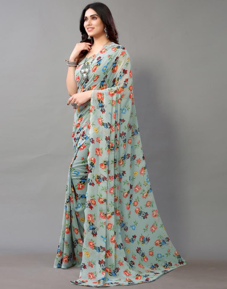 Grey And Multicolored Georgette Saree | Leemboodi