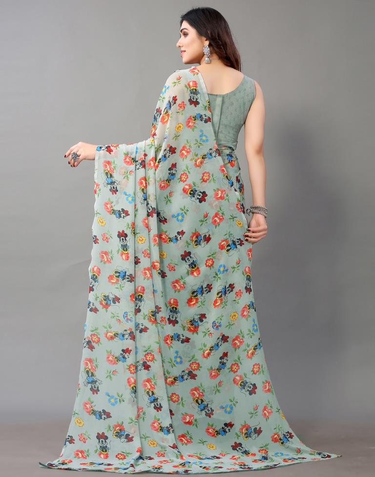 Grey And Multicolored Georgette Saree | Leemboodi