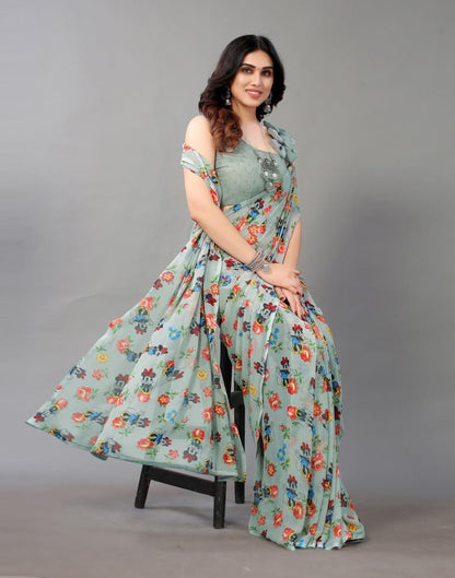 Grey And Multicolored Georgette Saree | Leemboodi