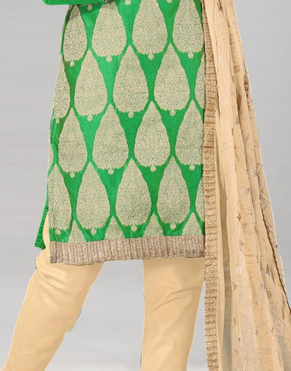 Green Silk Embroidered Unstitched Salwar Suit | Sudathi