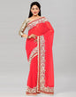 Peach Red Coloured Georgette Thread Work Partywear Saree | Sudathi