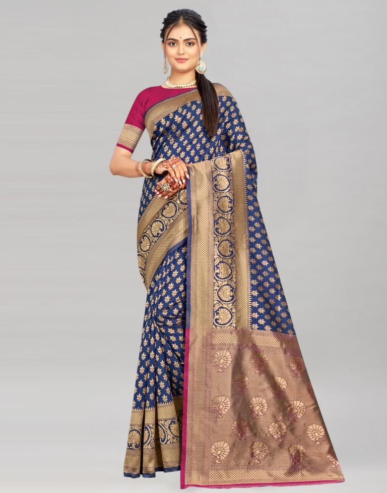 Navy Blue Weaving Silk Saree